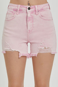 Risen Acid Pink Distressed Denim Shorts