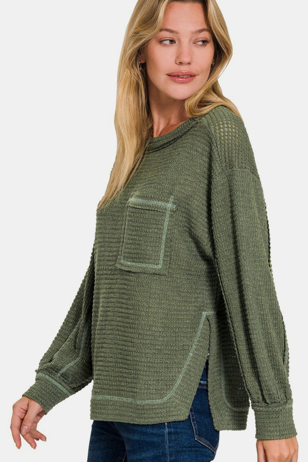 Zenana Stay Cozy Top in Dark Olive