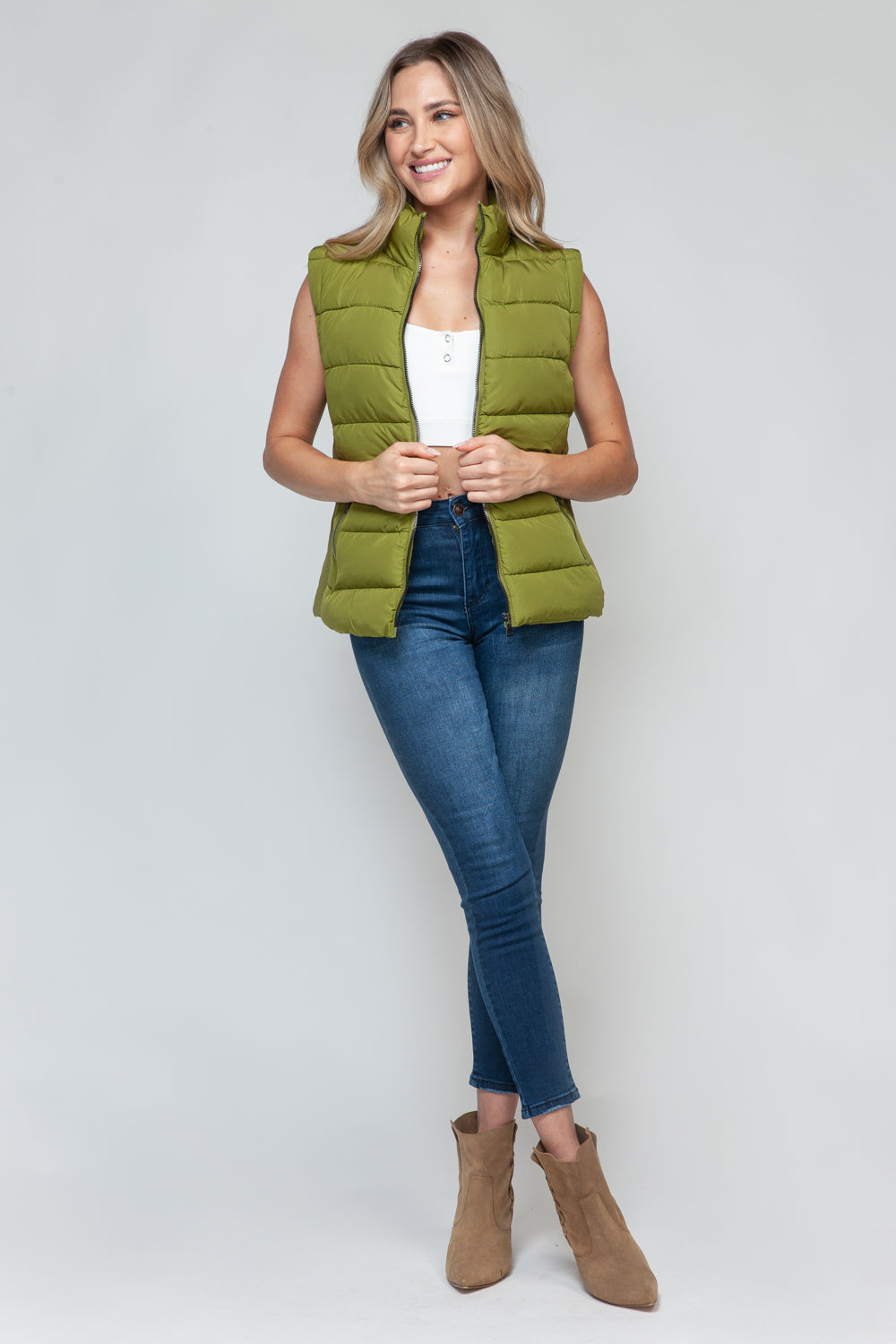 Snobbish Zip Up Turtleneck Vest in Cardamom Seed