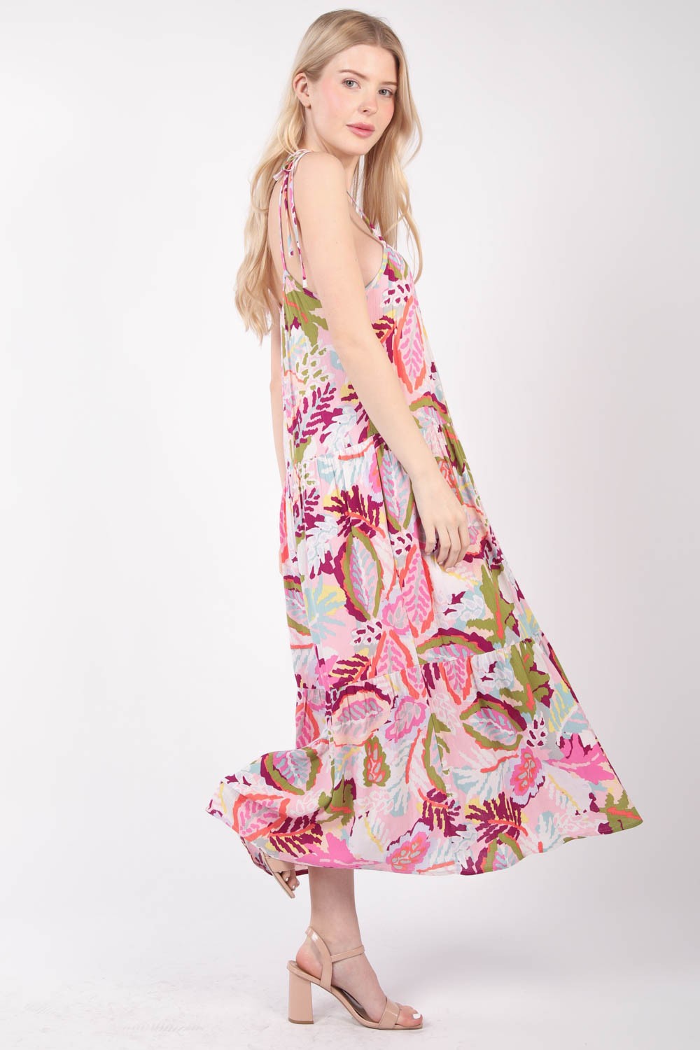 Very J Pink Tropical Midi Dress