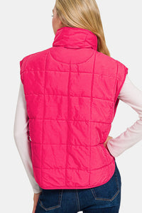 Zenana Puffer Vest in Hot Pink