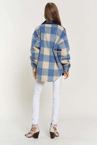 D & D Mixed Blue Plaid Shacket