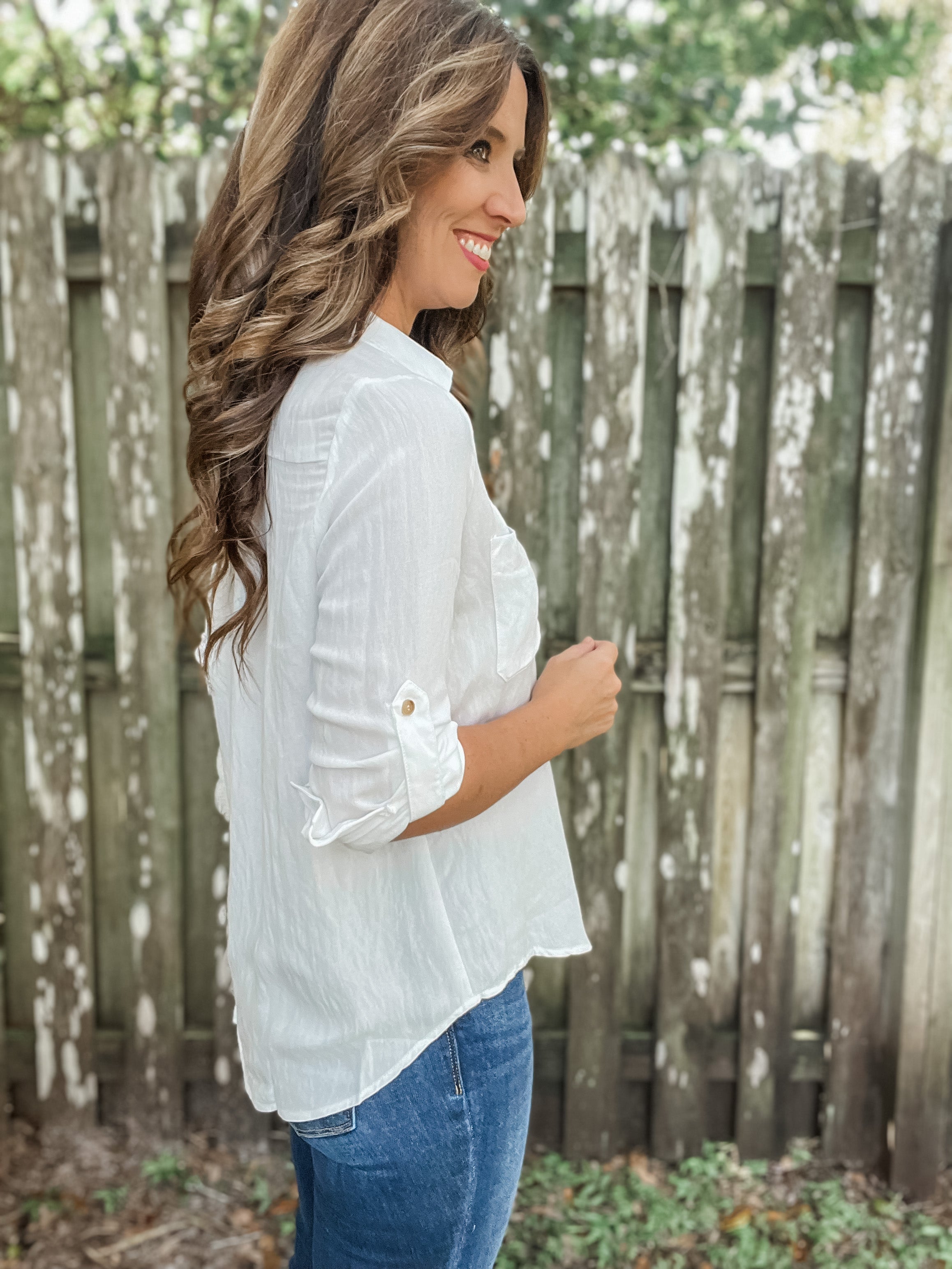 White Button Down Henley Top