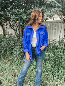 Bright Blue Oversized Fleece Shacket