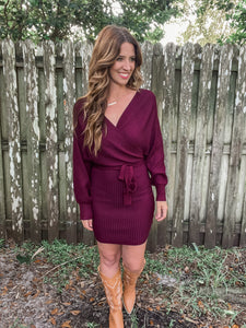 Belted Ribbed Knit Sweater Dress