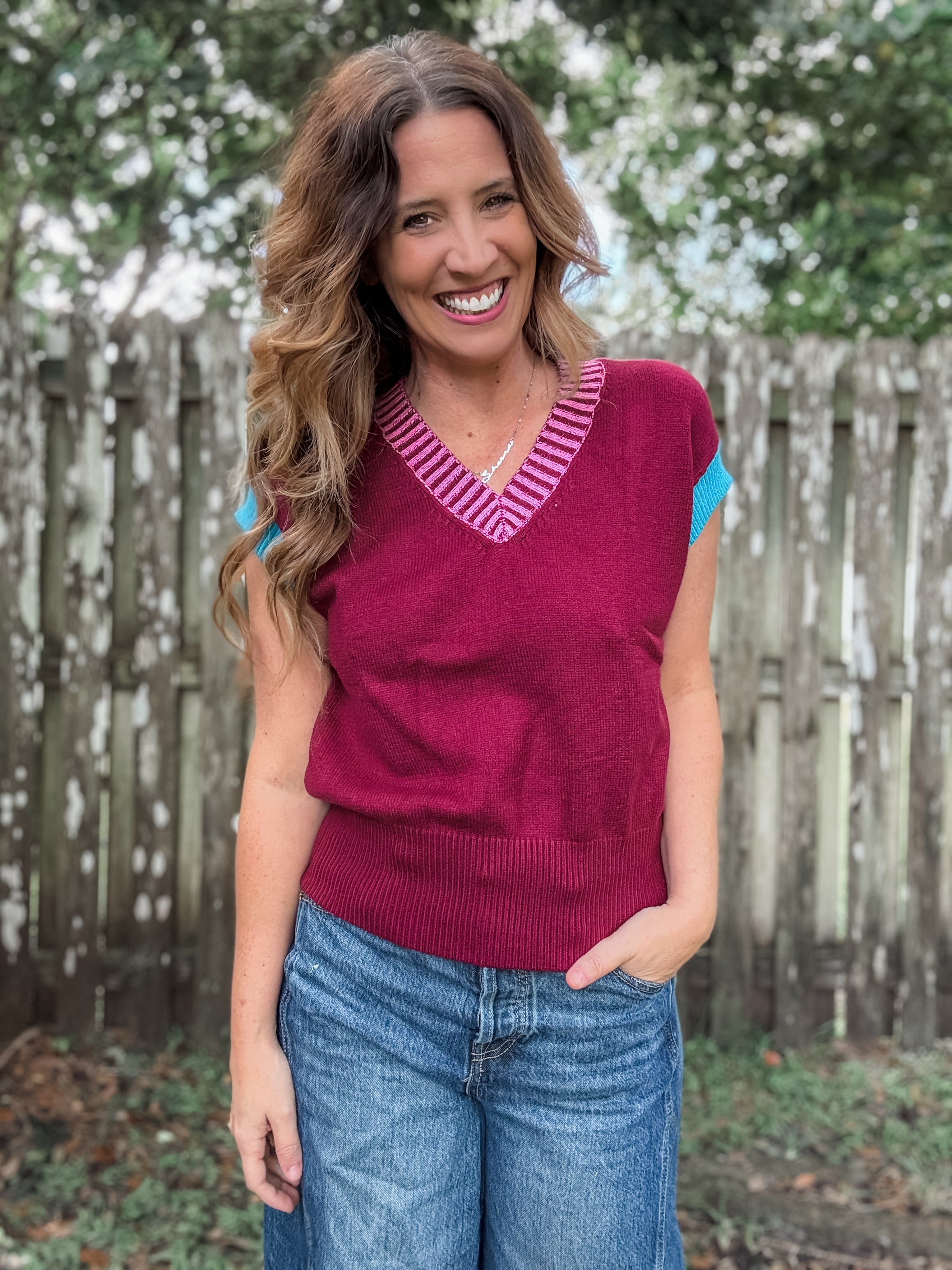 PREORDER: Burgundy Colorblock Sweater Vest