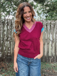 PREORDER: Burgundy Colorblock Sweater Vest