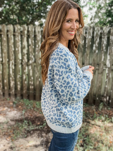 Blue Leopard Pullover Sweater