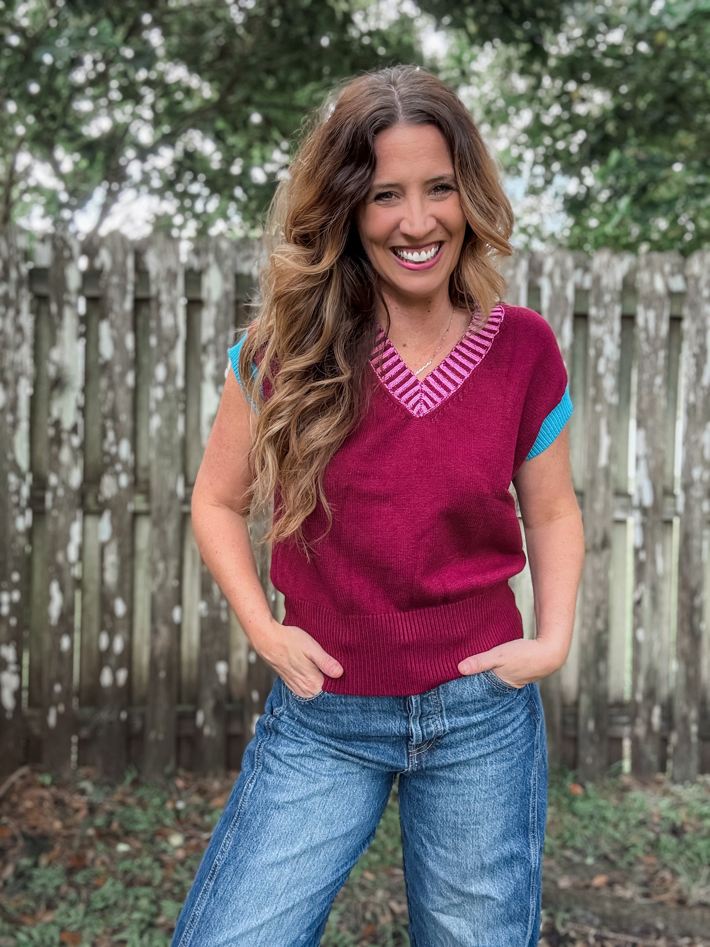 PREORDER: Burgundy Colorblock Sweater Vest