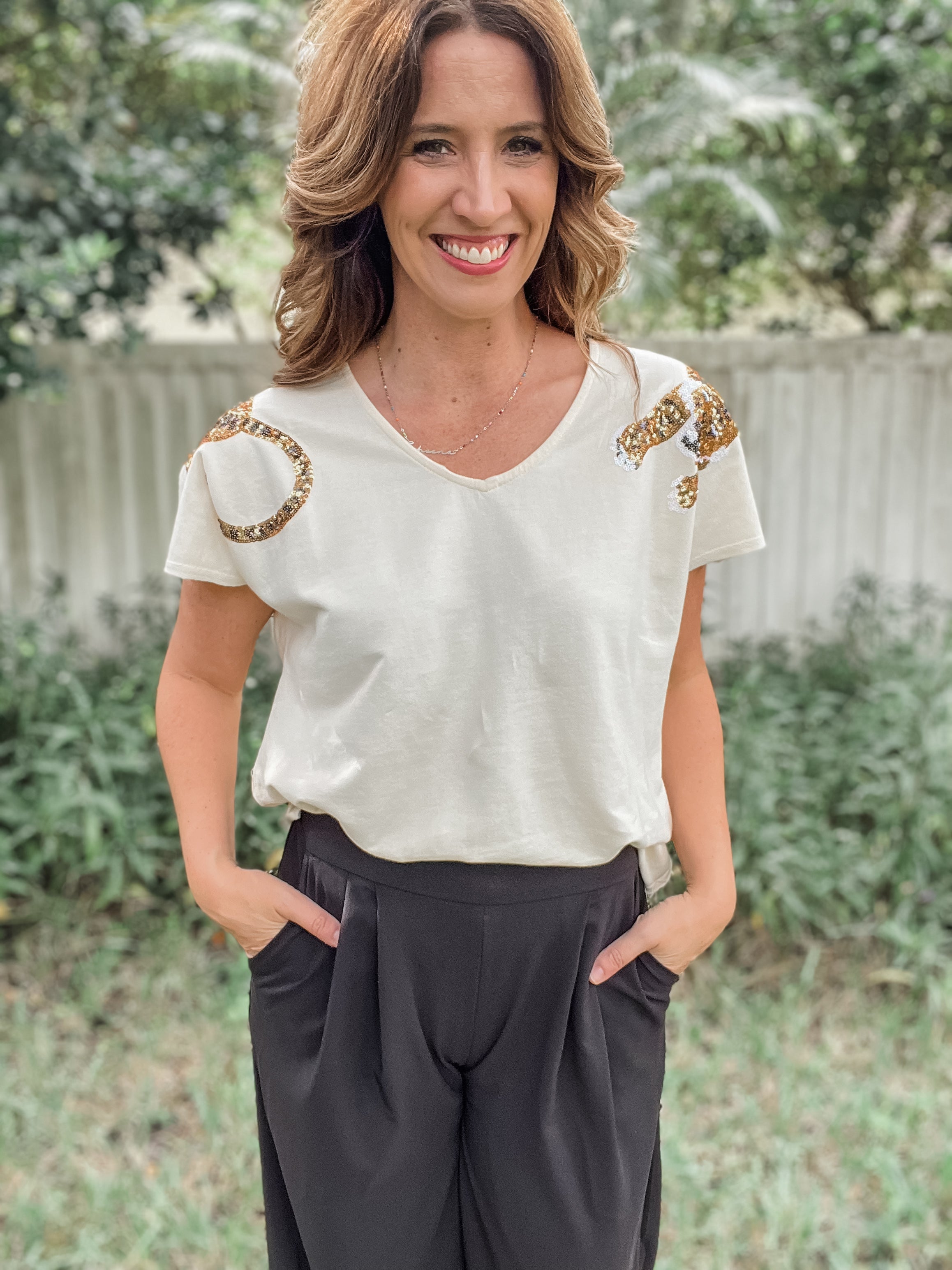 Tiger Sequin Patch T Shirt