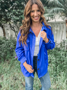 Bright Blue Oversized Fleece Shacket