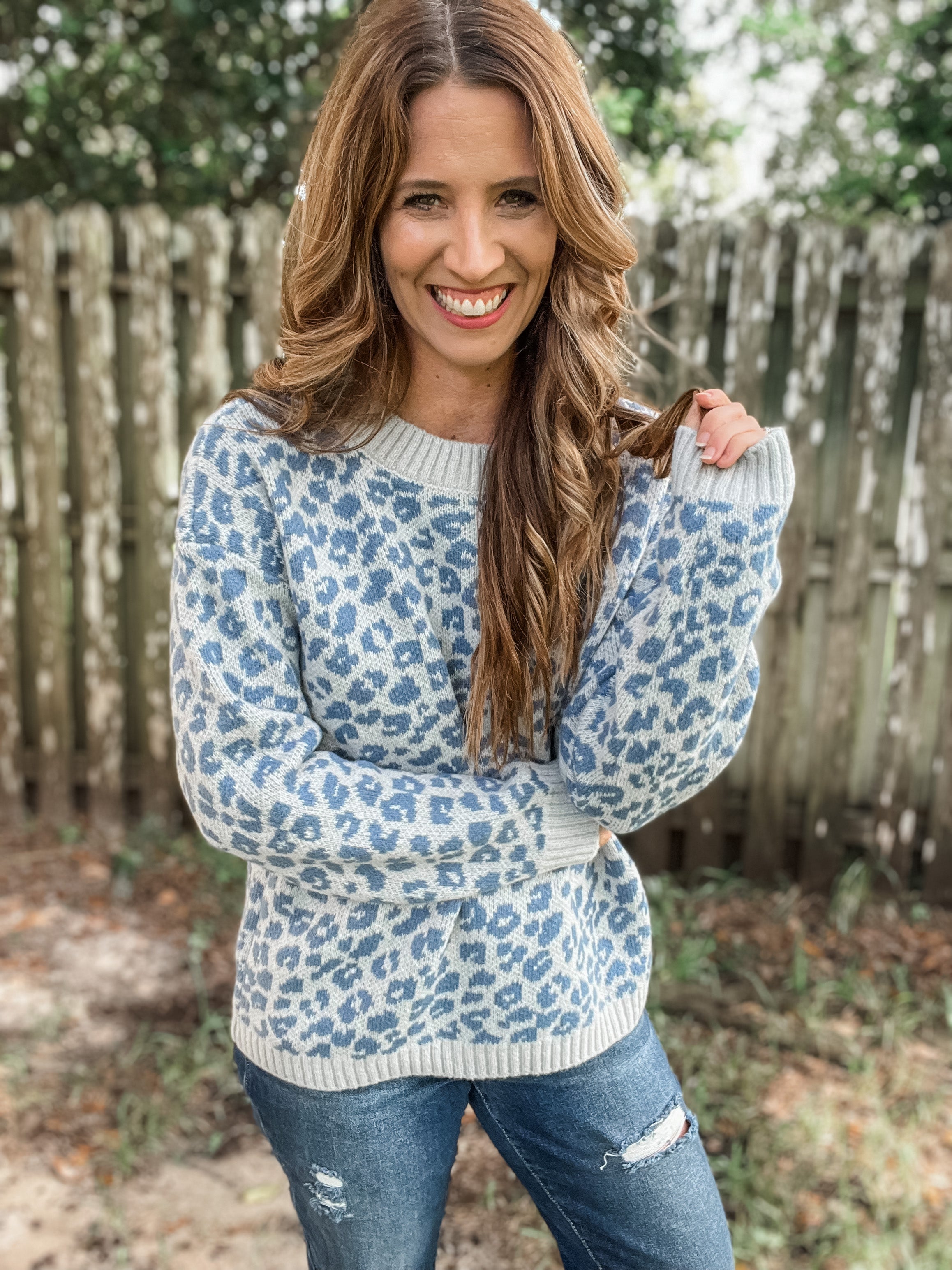 Blue Leopard Pullover Sweater