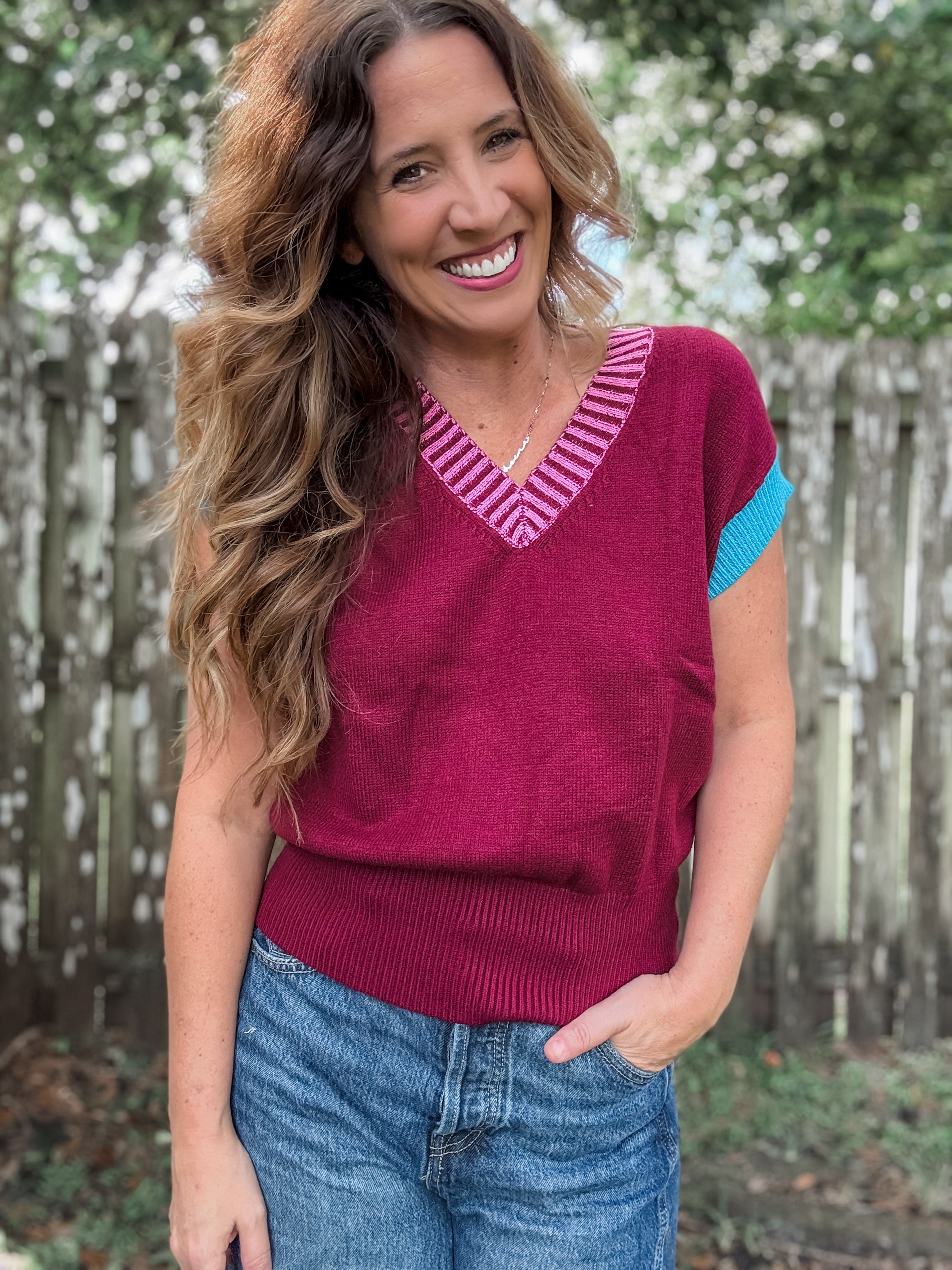 PREORDER: Burgundy Colorblock Sweater Vest