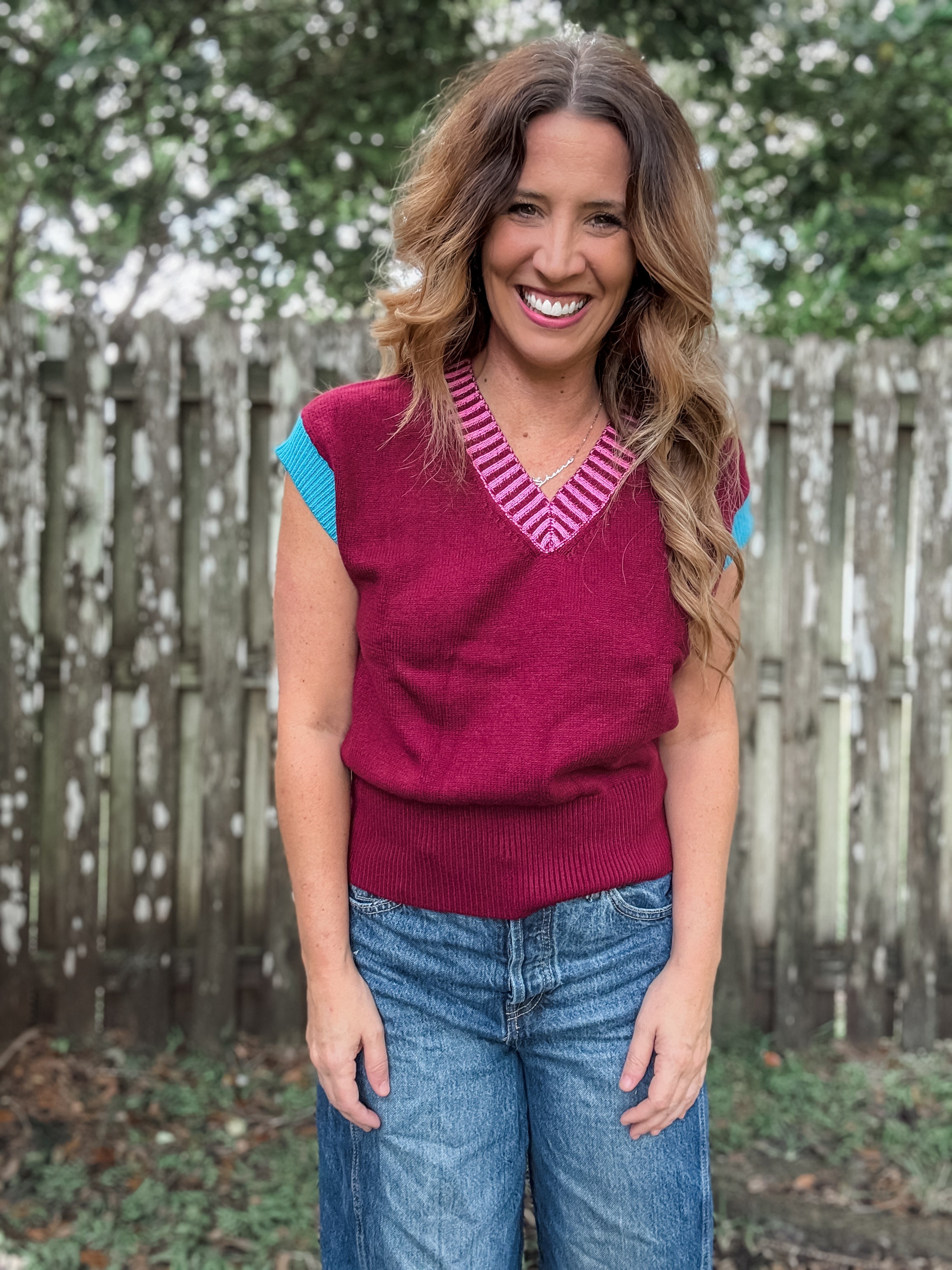 PREORDER: Burgundy Colorblock Sweater Vest