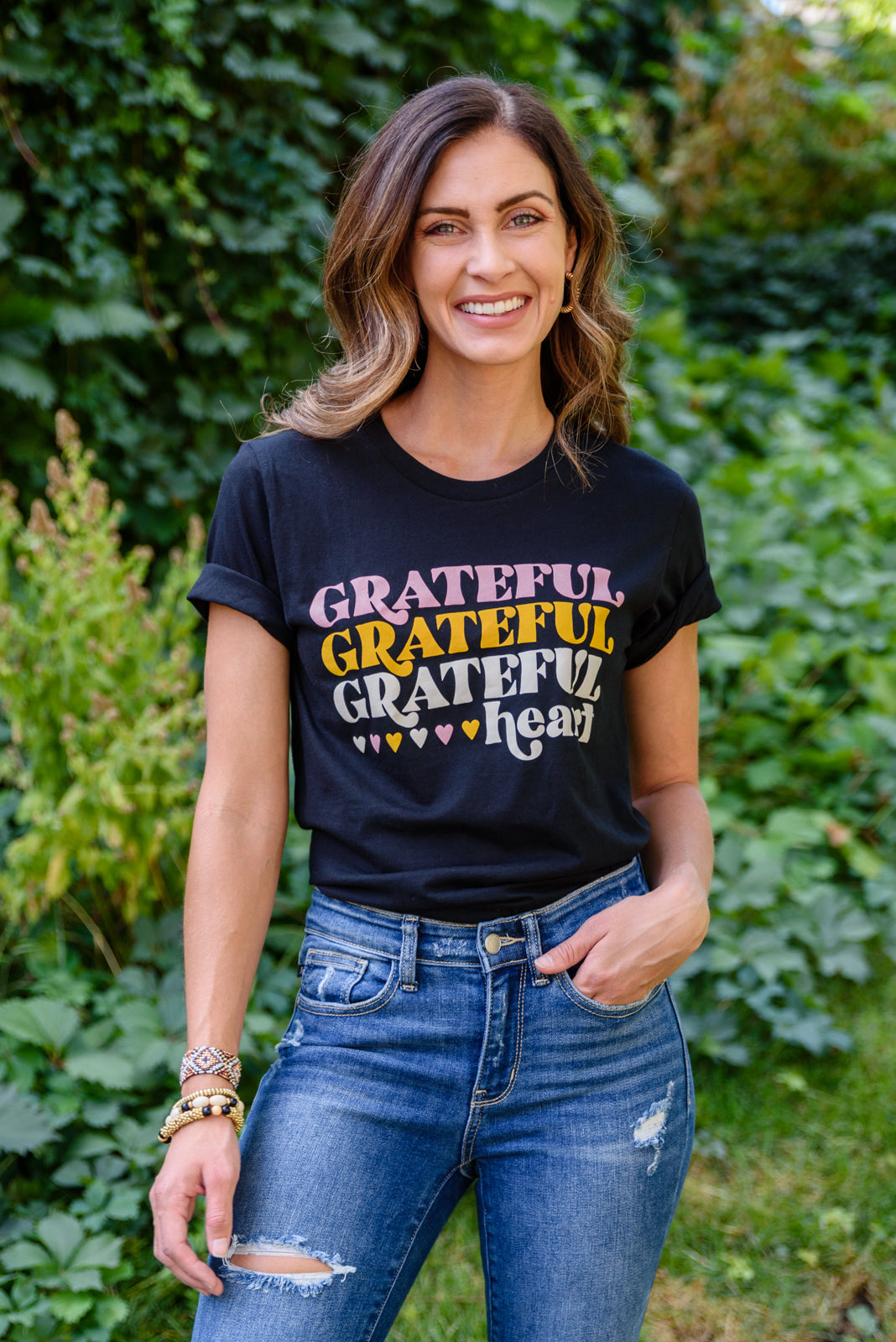 Grateful Heart Graphic T-Shirt In Black