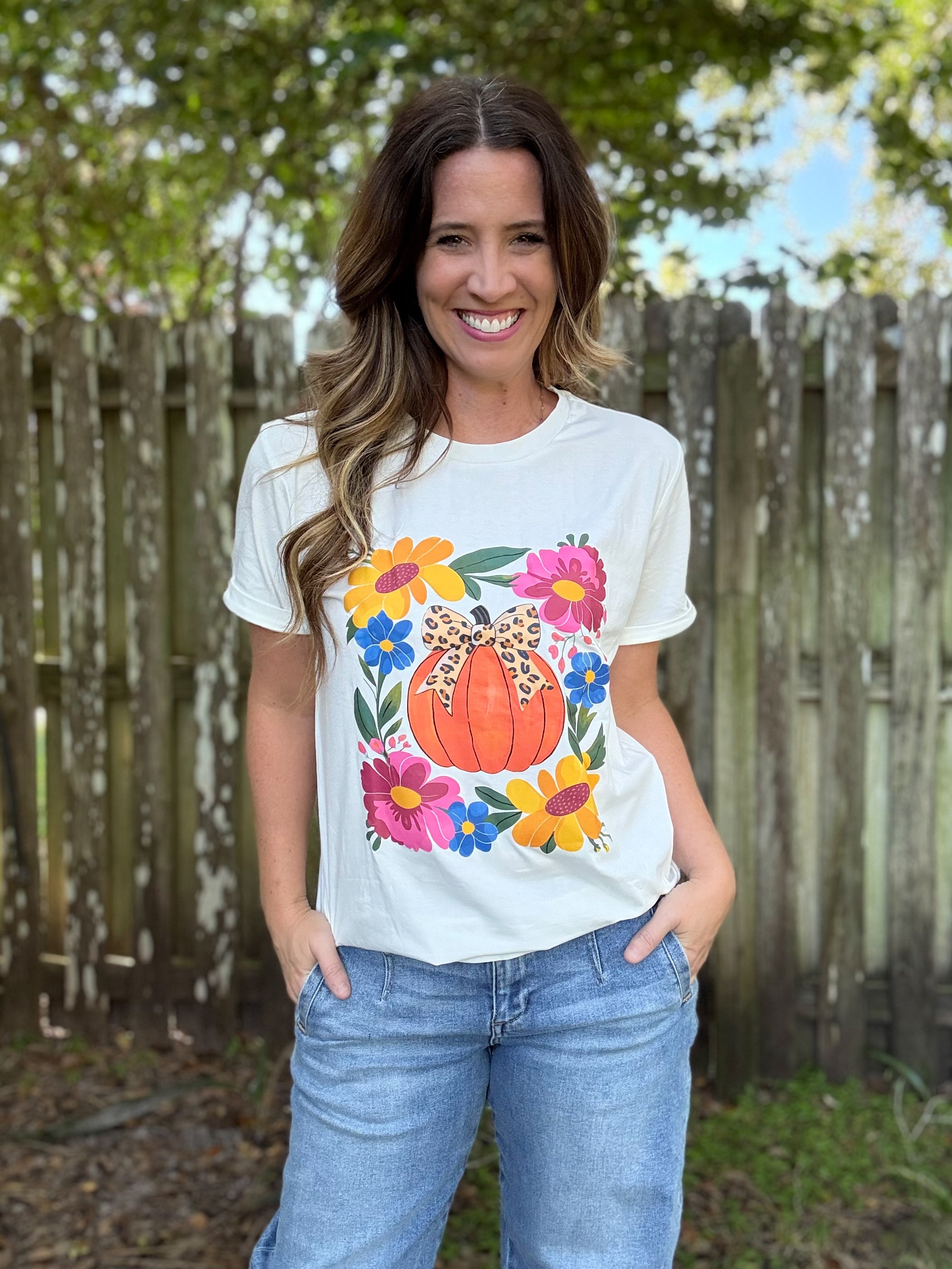 Pumpkin Floral Graphic T-Shirt