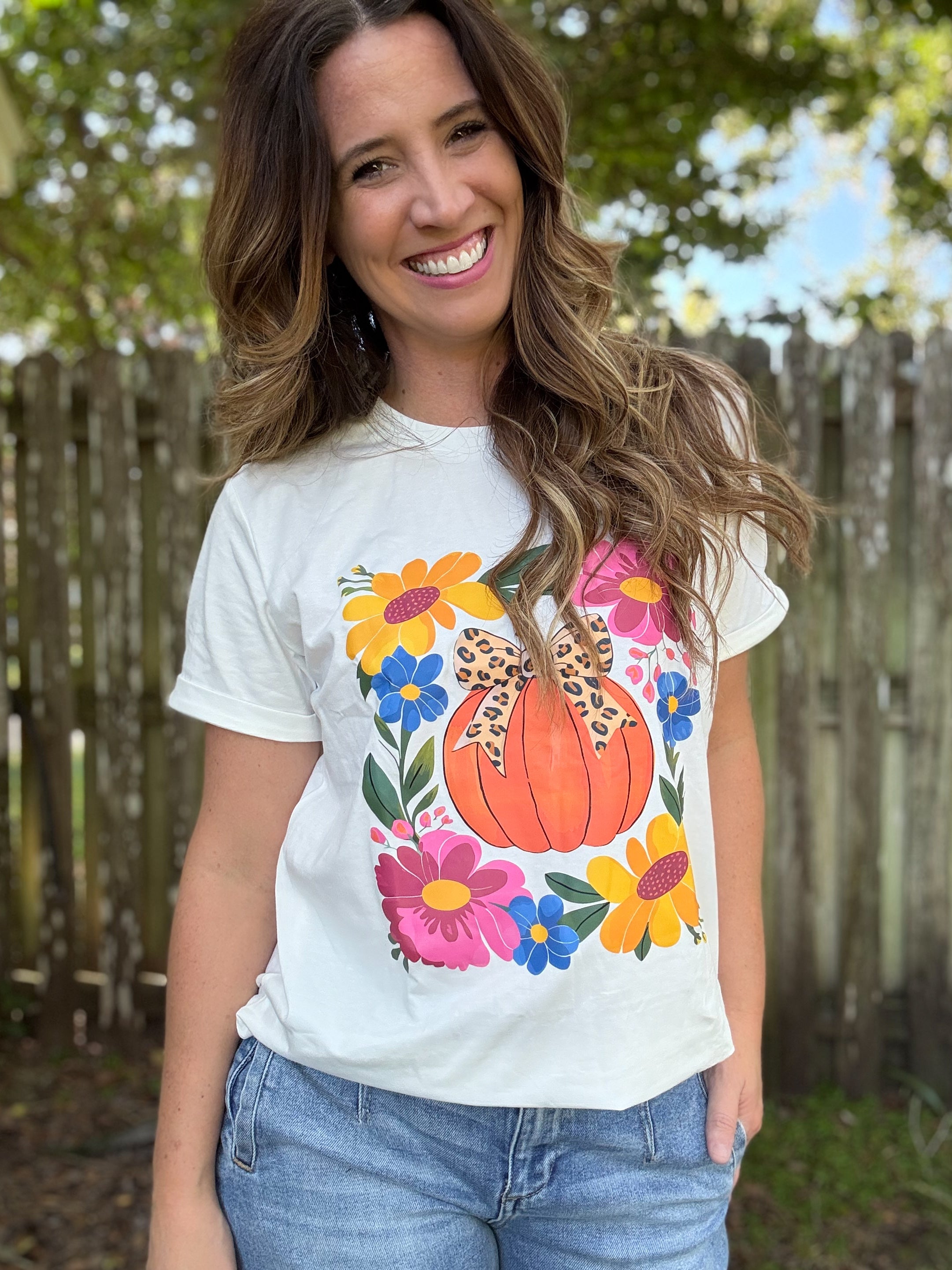 Pumpkin Floral Graphic T-Shirt