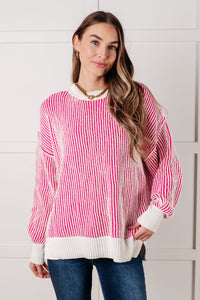 Least High Maintenance Contrast Trim Sweater in Pink