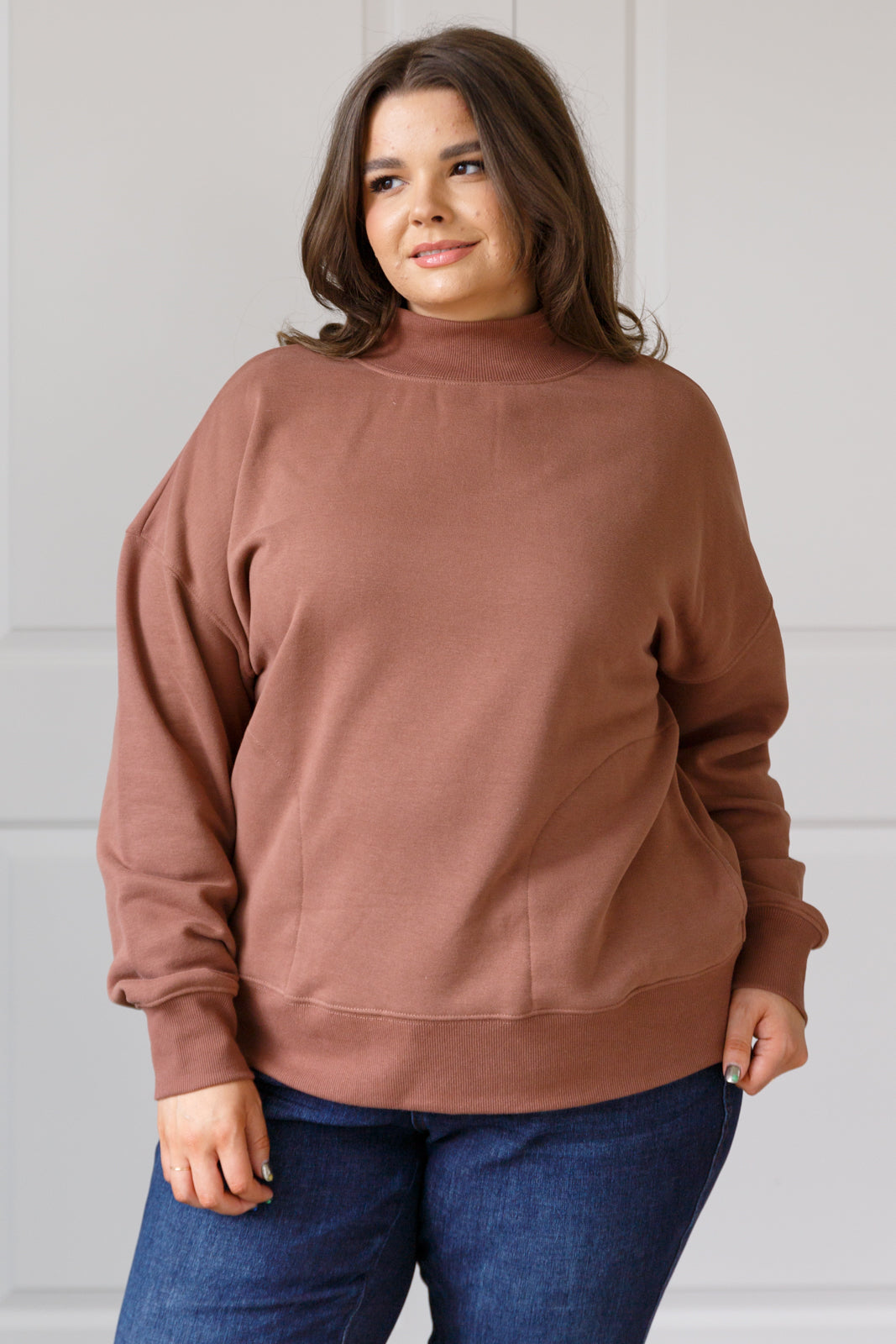 Make No Mistake Mock Neck Pullover in Cocoa