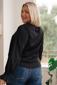 Peaceful Moments Smocked Sleeve Blouse in Black