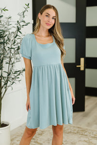 Twirlin’ Dirty Cable Ribbed Knit Dress in Sage Green