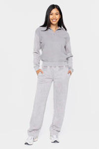 Mono B Elastic Waist Fleece Pants with Pockets in Light Gray