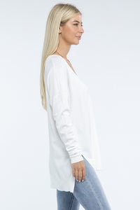 Zenana Hi-Low Hem Front Seam Sweater