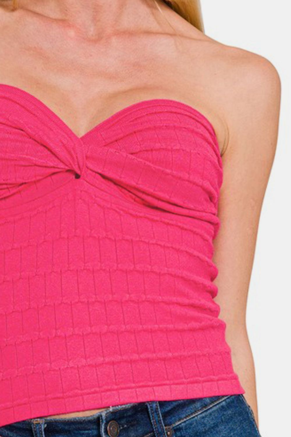 Zenana Twisted Sweetheart Tube Top in Hot Pink