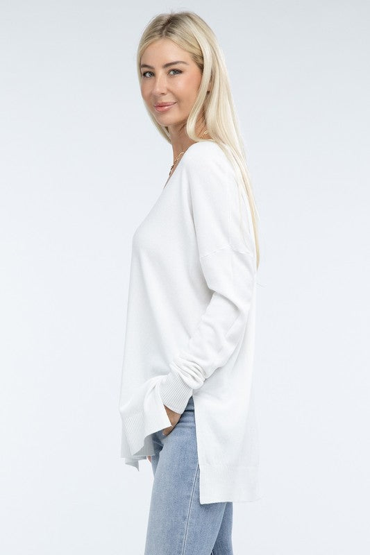 Zenana Hi-Low Hem Front Seam Sweater