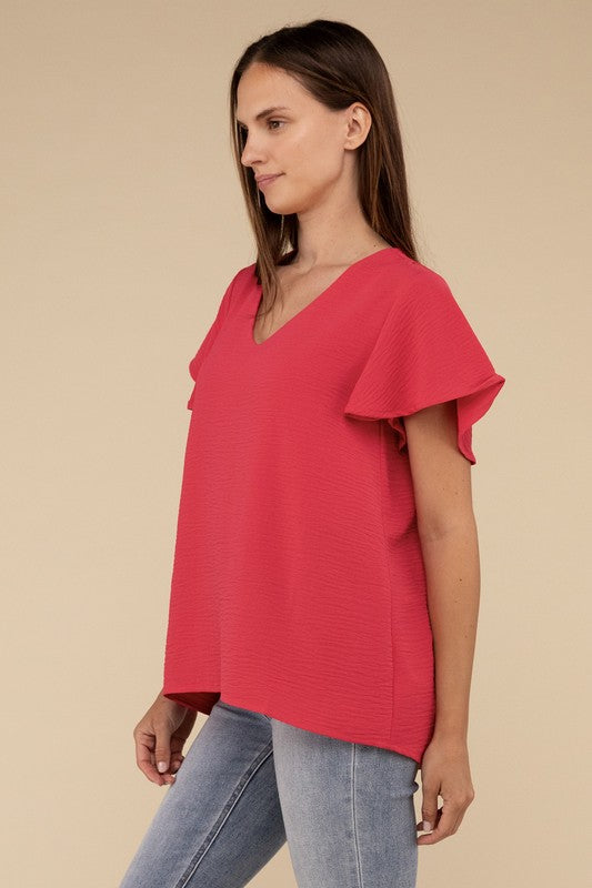 Woven Airflow Flutter Sleeve Top