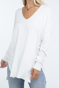 Zenana Hi-Low Hem Front Seam Sweater