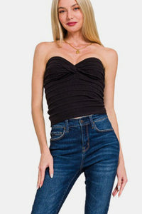 Zenana Twisted Sweetheart Tube Top in Black