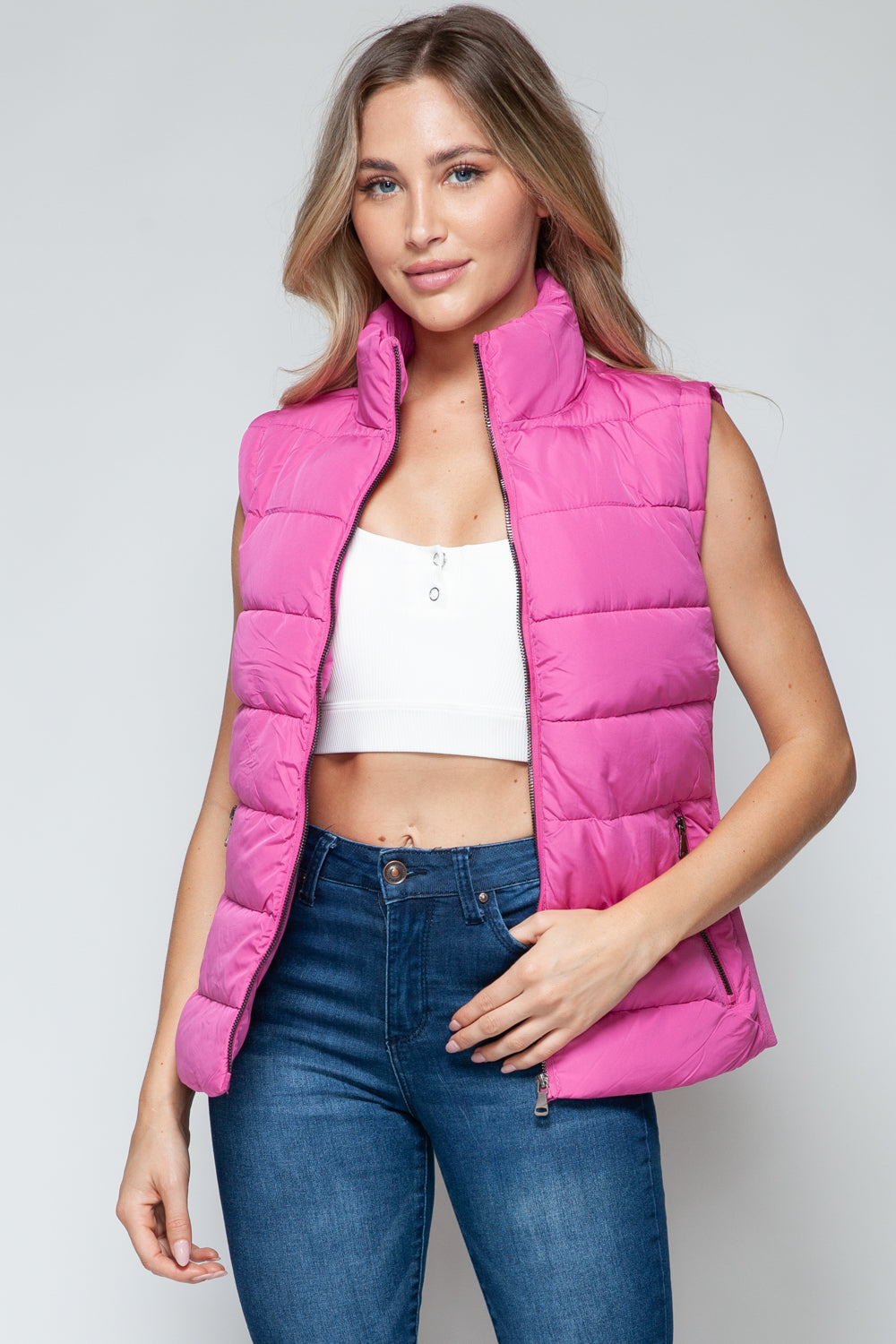 Snobbish Zip Up Turtleneck Vest in Rose Violet