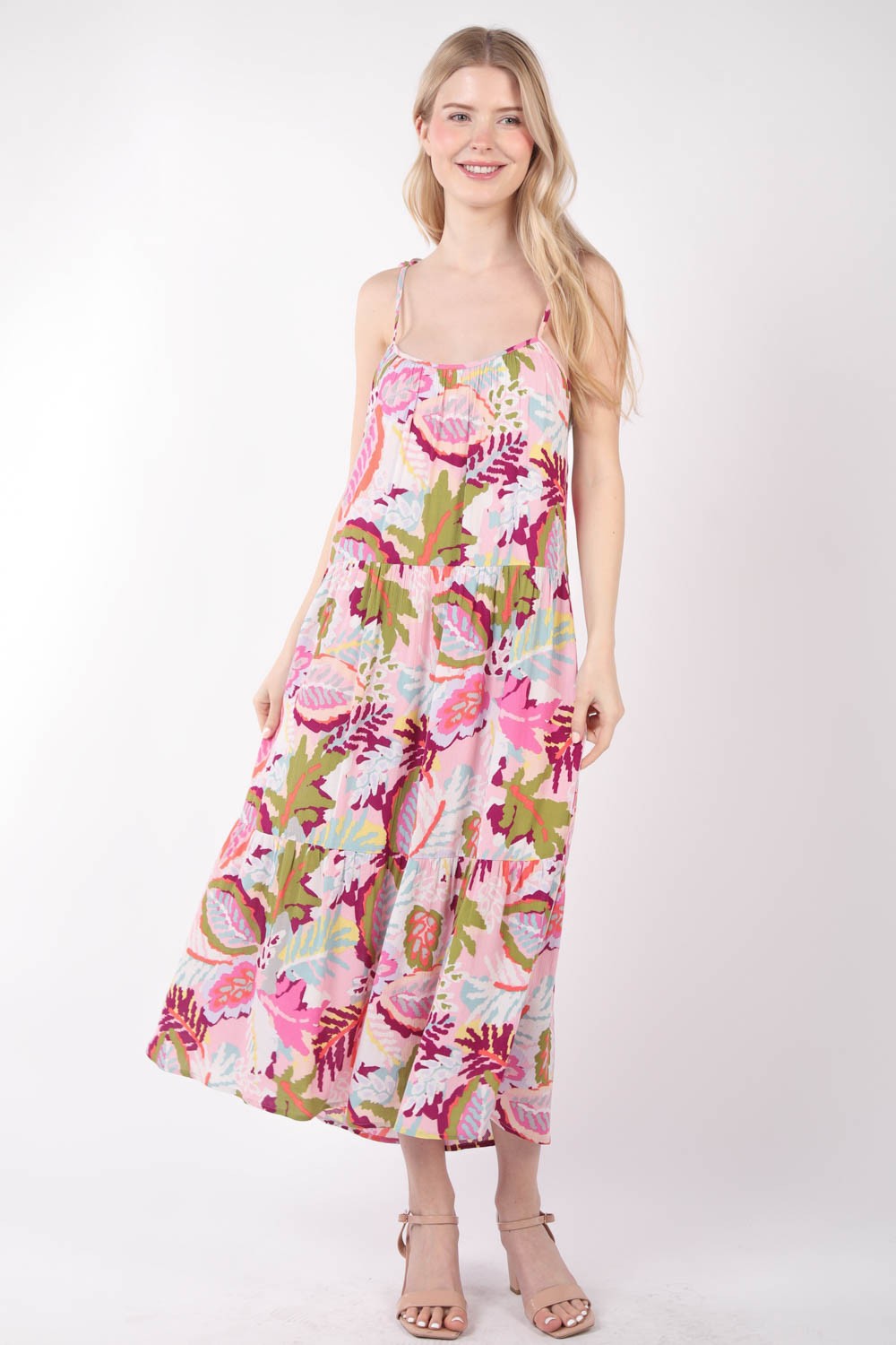 Very J Pink Tropical Midi Dress
