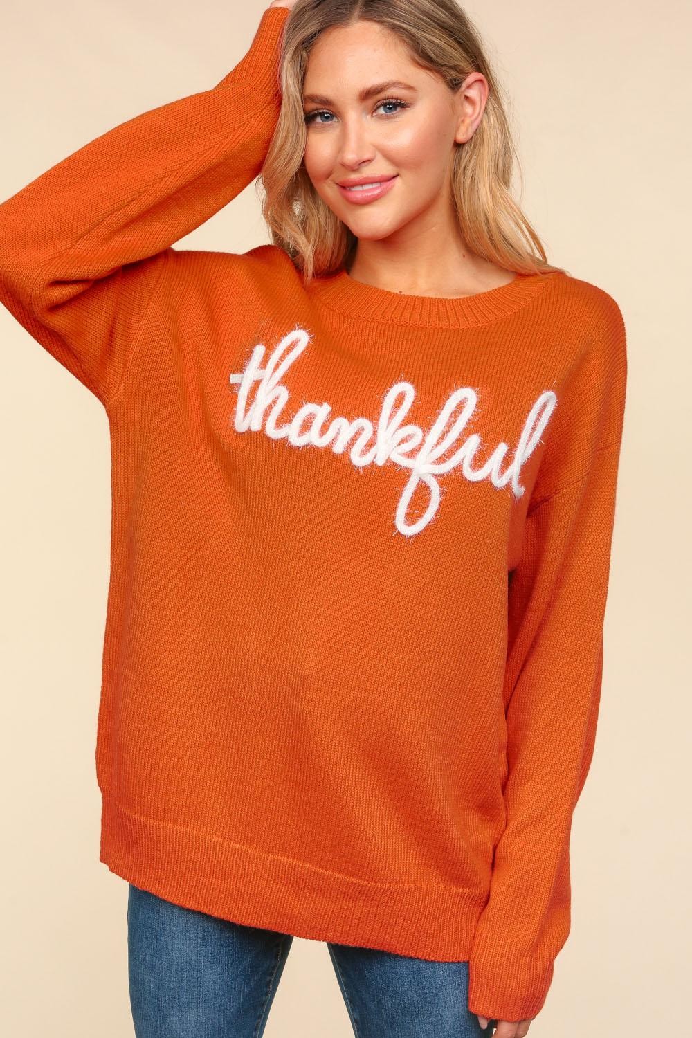 Feeling Thankful Embroidered Sweater