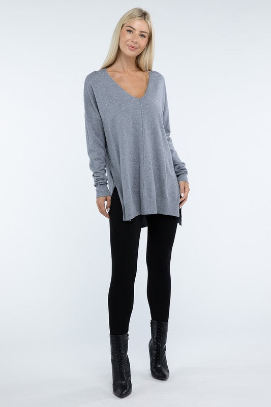 Zenana Hi-Low Hem Front Seam Sweater