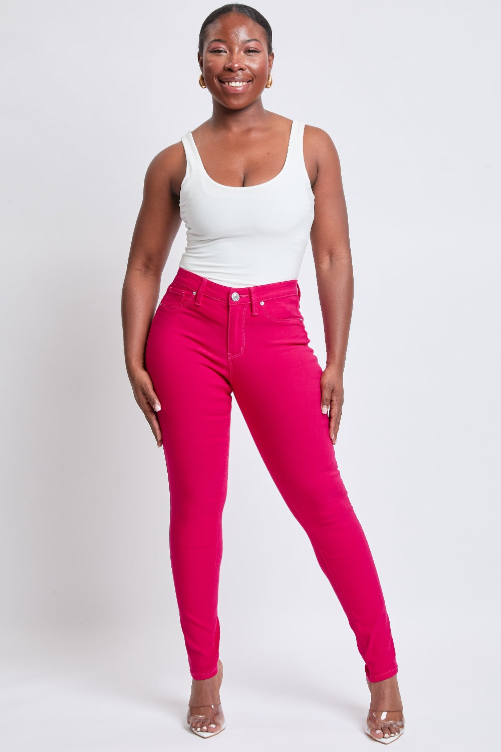 YMI Hyperstretch Mid-Rise Jeans in Neon Pink