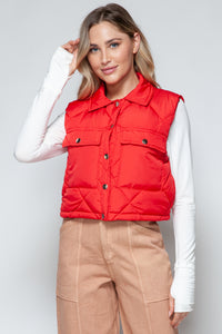 Snobbish Snap Down Quilted Crop Vest in Red