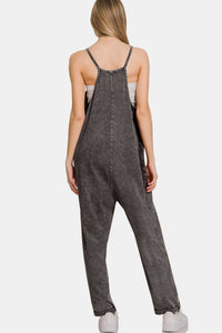 Zenana Washed Overalls in Ash Black