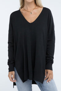 Zenana Hi-Low Hem Front Seam Sweater