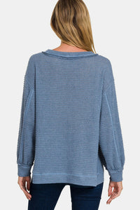 Zenana Stay Cozy Top in Dusty Blue