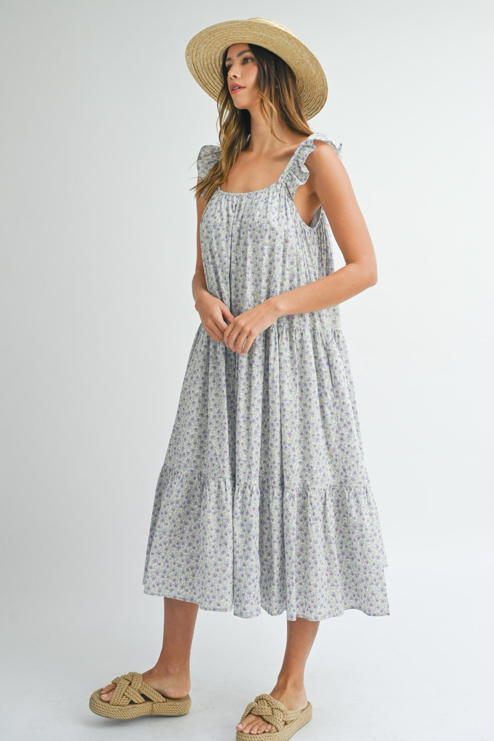 Mable Floral Tiered Midi Dress