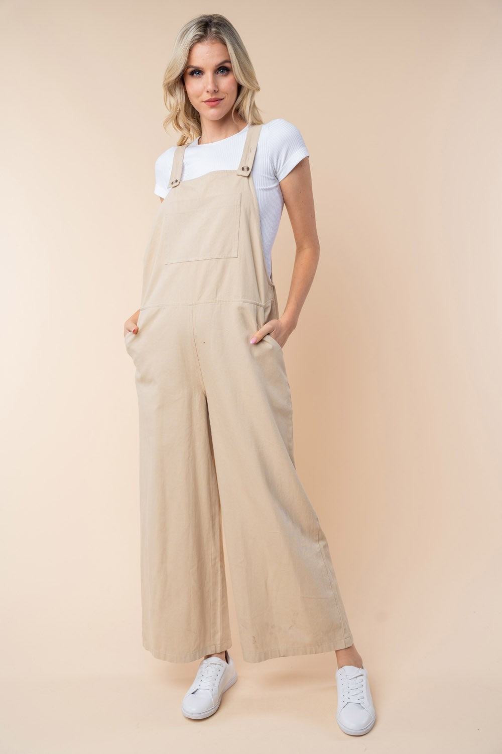 White Birch Oatmeal Wide Leg Jumpsuit