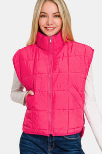 Zenana Puffer Vest in Hot Pink