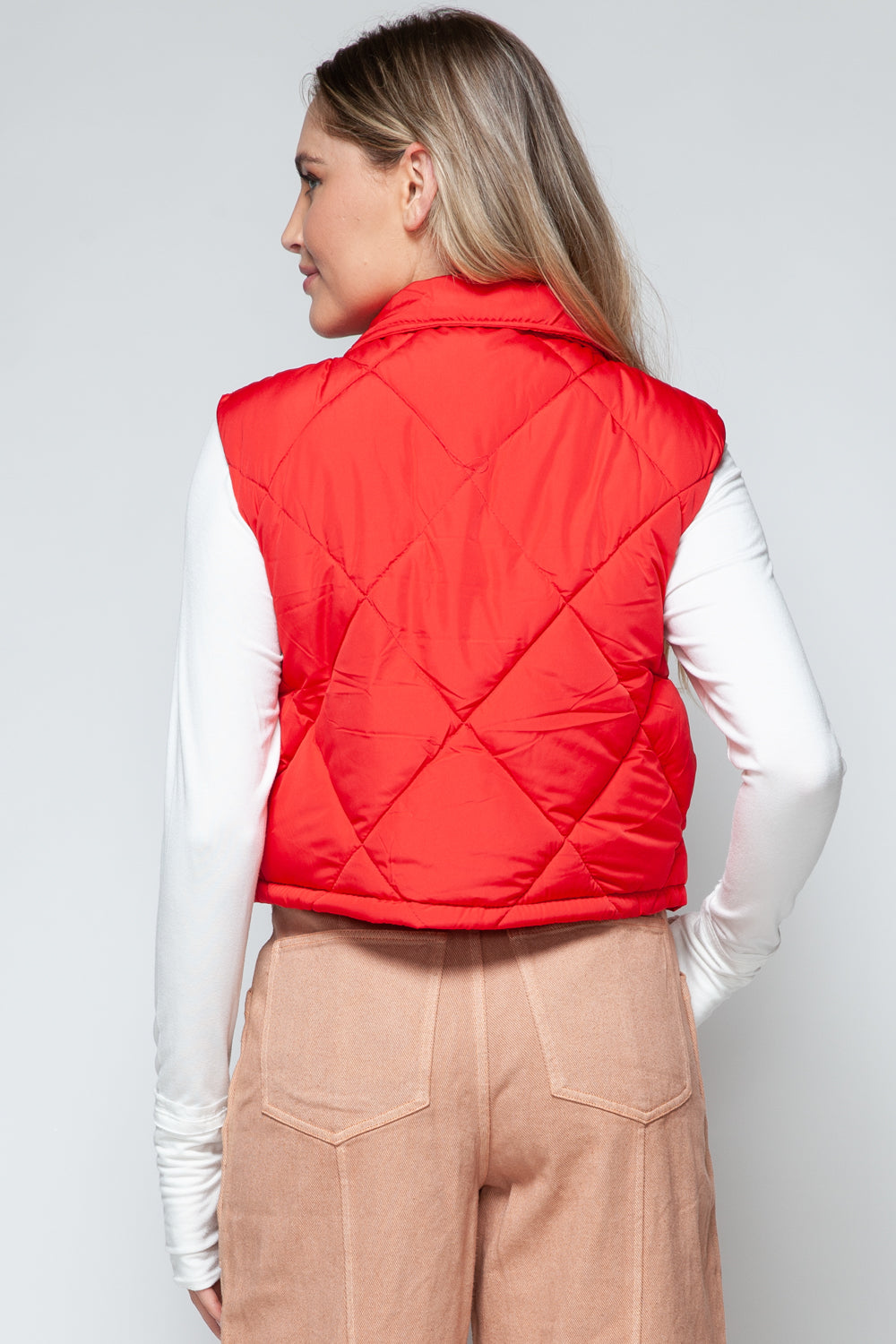 Snobbish Snap Down Quilted Crop Vest in Red