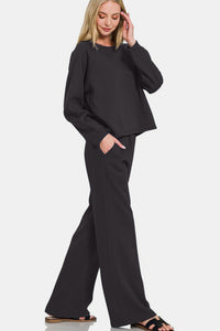 Zenana Raglan Pants Set in Black