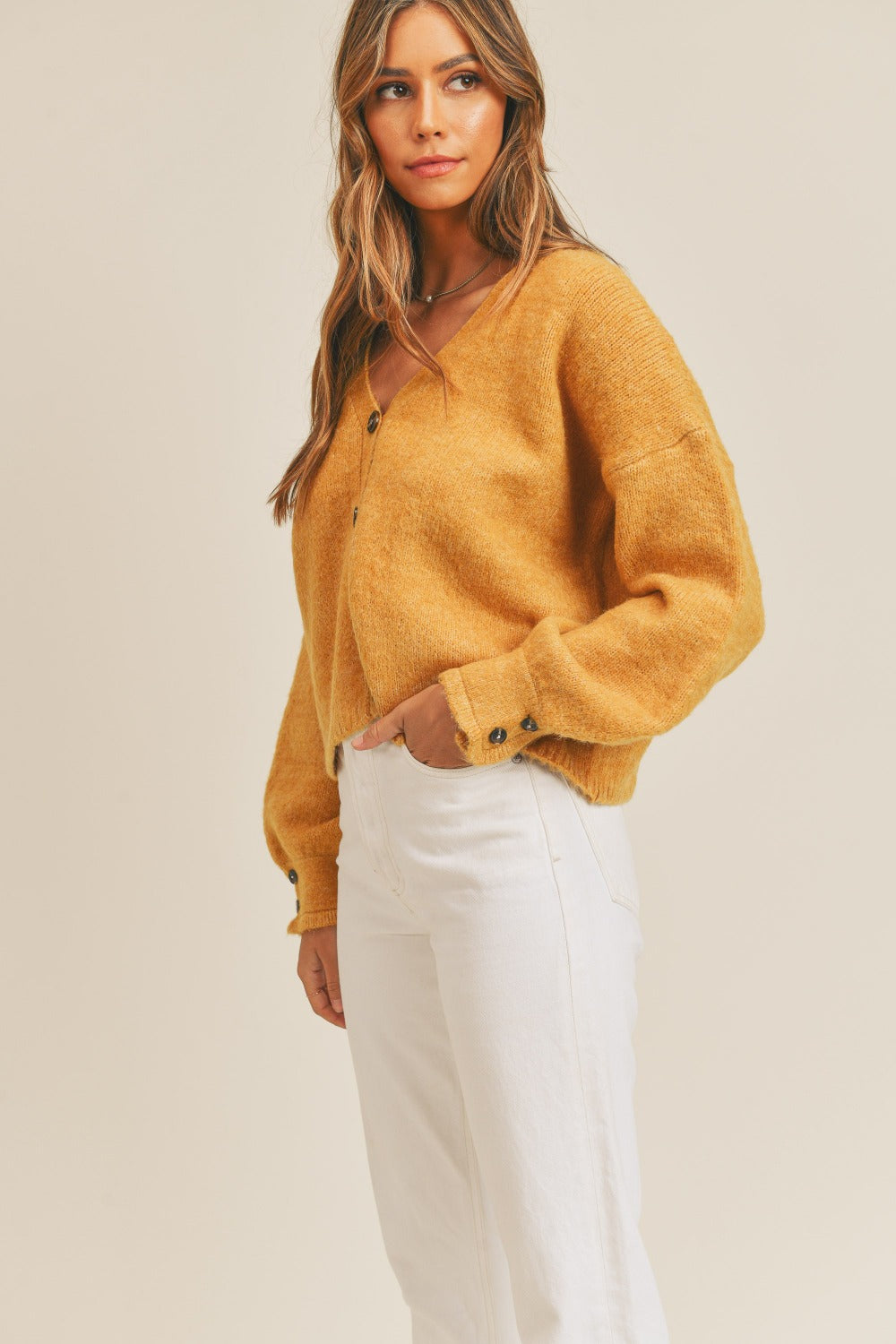 Mable All Buttoned Up Sweater Cardigan in Mustard