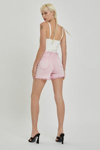 Risen Acid Pink Distressed Denim Shorts