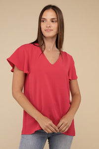 Woven Airflow Flutter Sleeve Top