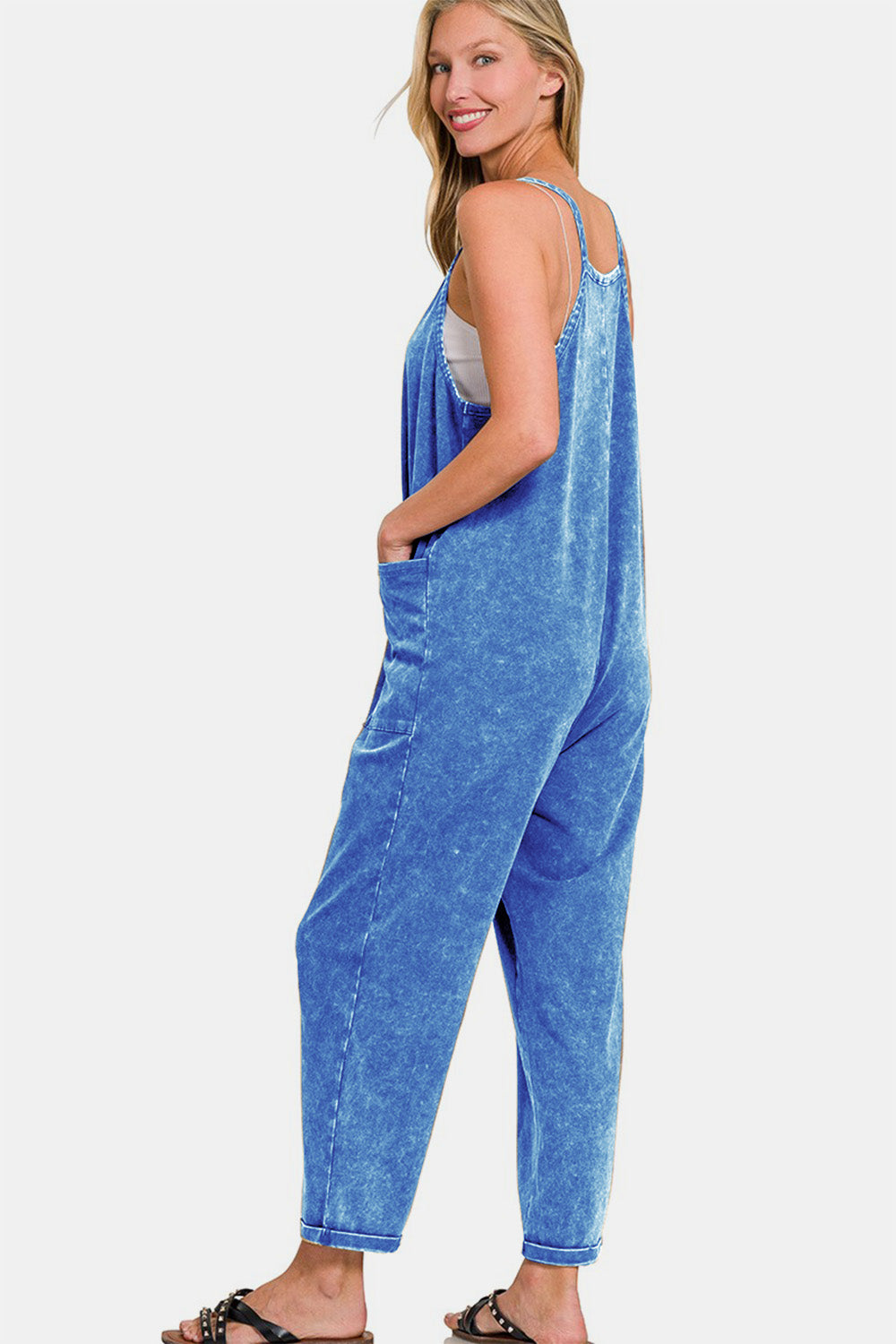 Zenana Washed Overalls in Classic Blue